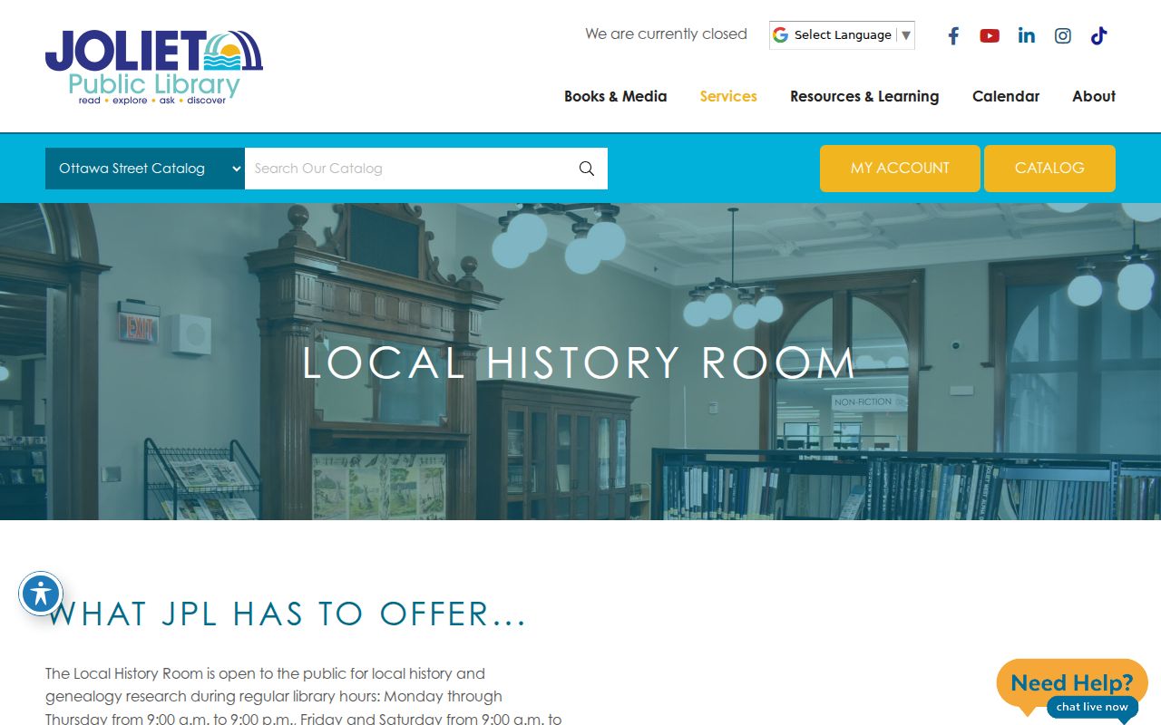 Joliet Public Library history and genealogy collection supporting Bolingbrook directory research