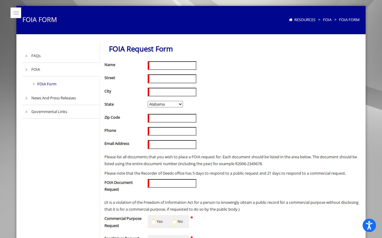 Will Recorder offline request form used for defined Bolingbrook block records