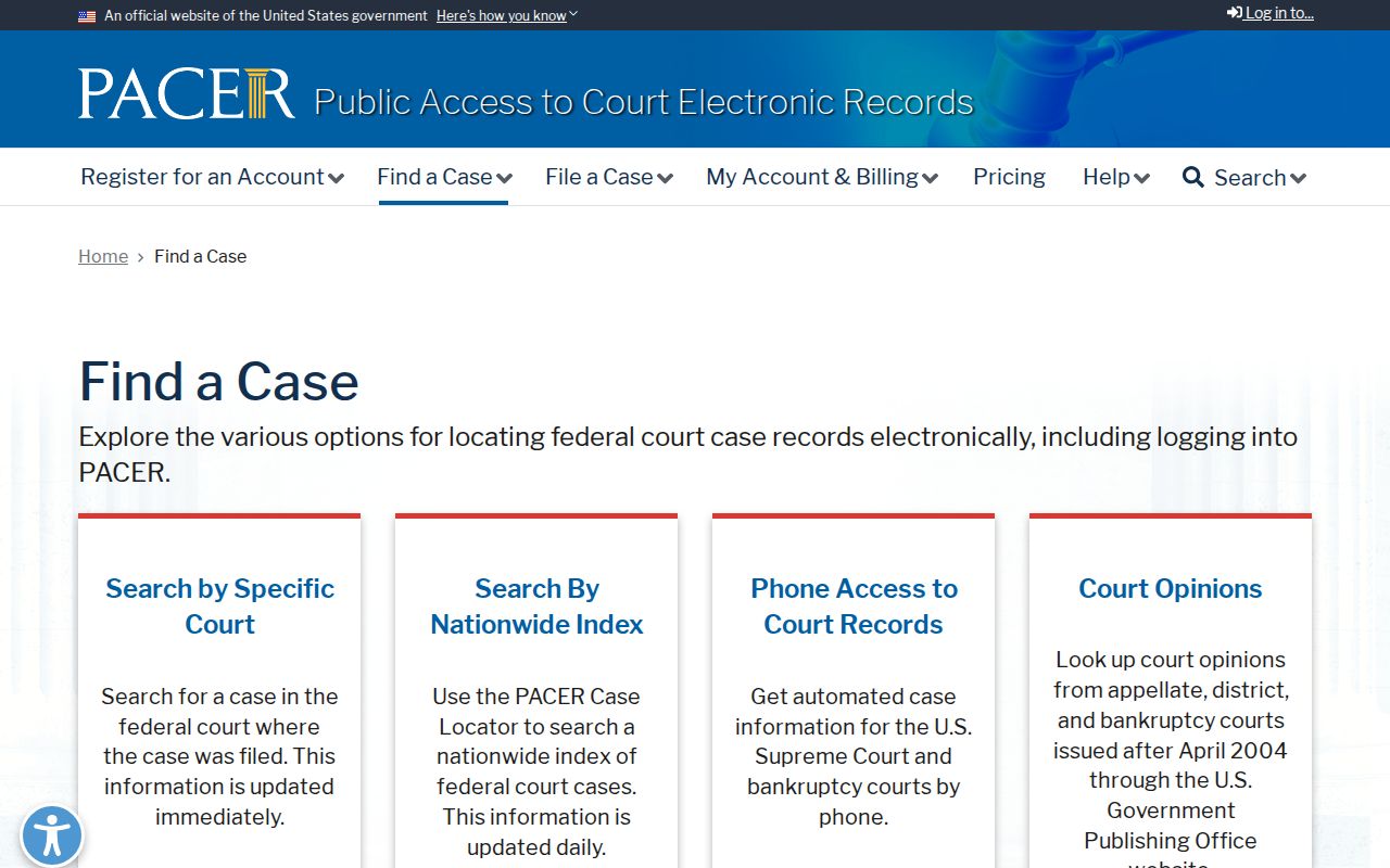 Bolingbrook resident lookup using the federal PACER locator
