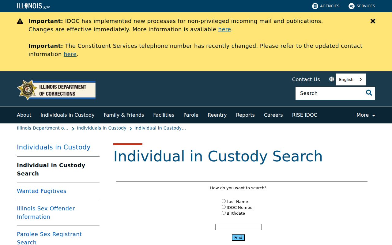 Bolingbrook resident lookup through the Illinois corrections search