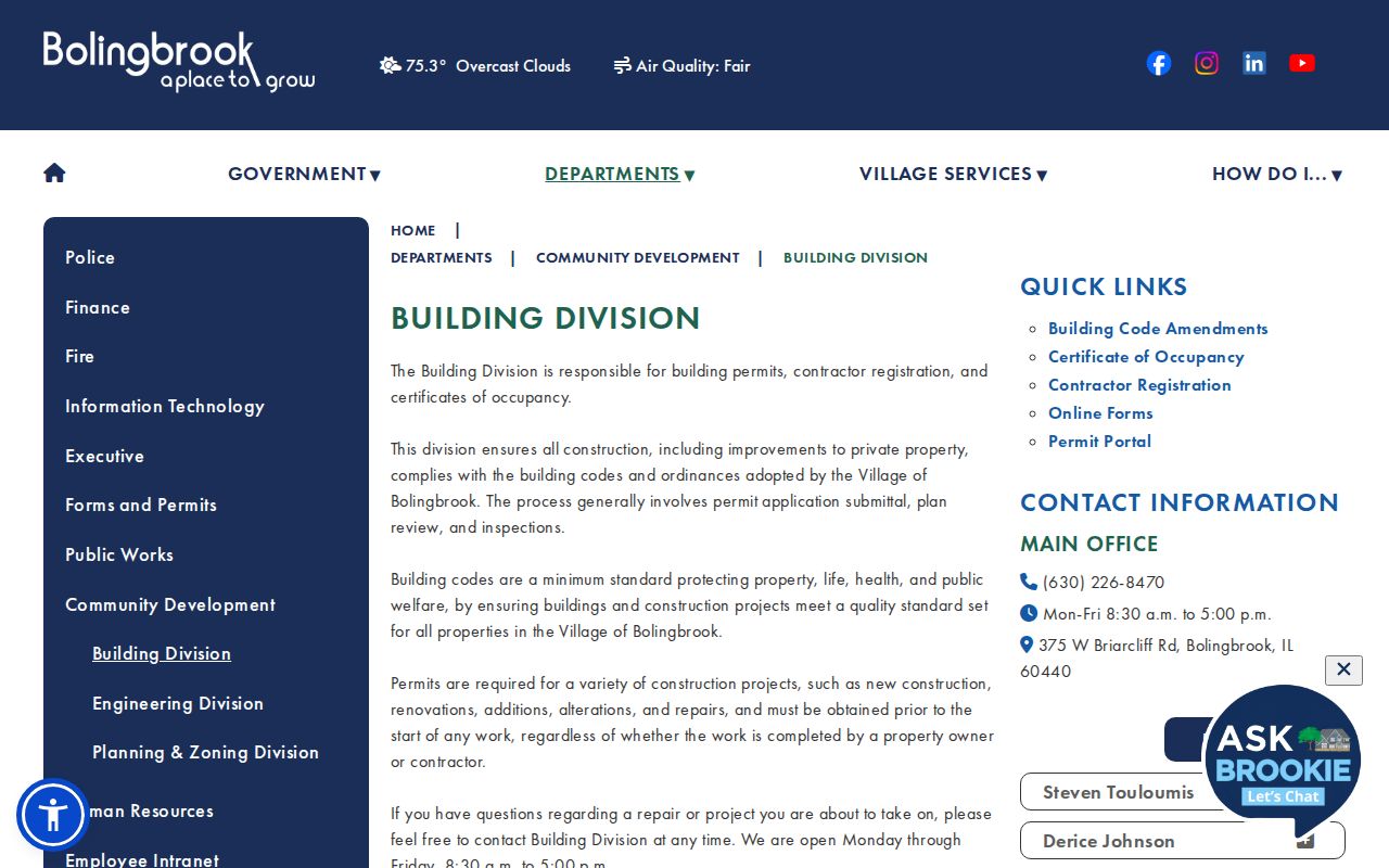 Bolingbrook Building Division permit records information