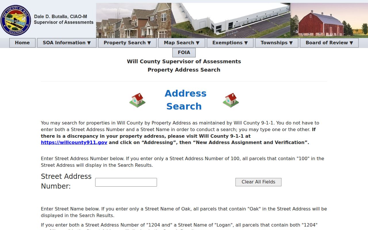 Will County address fields for a Bolingbrook street search